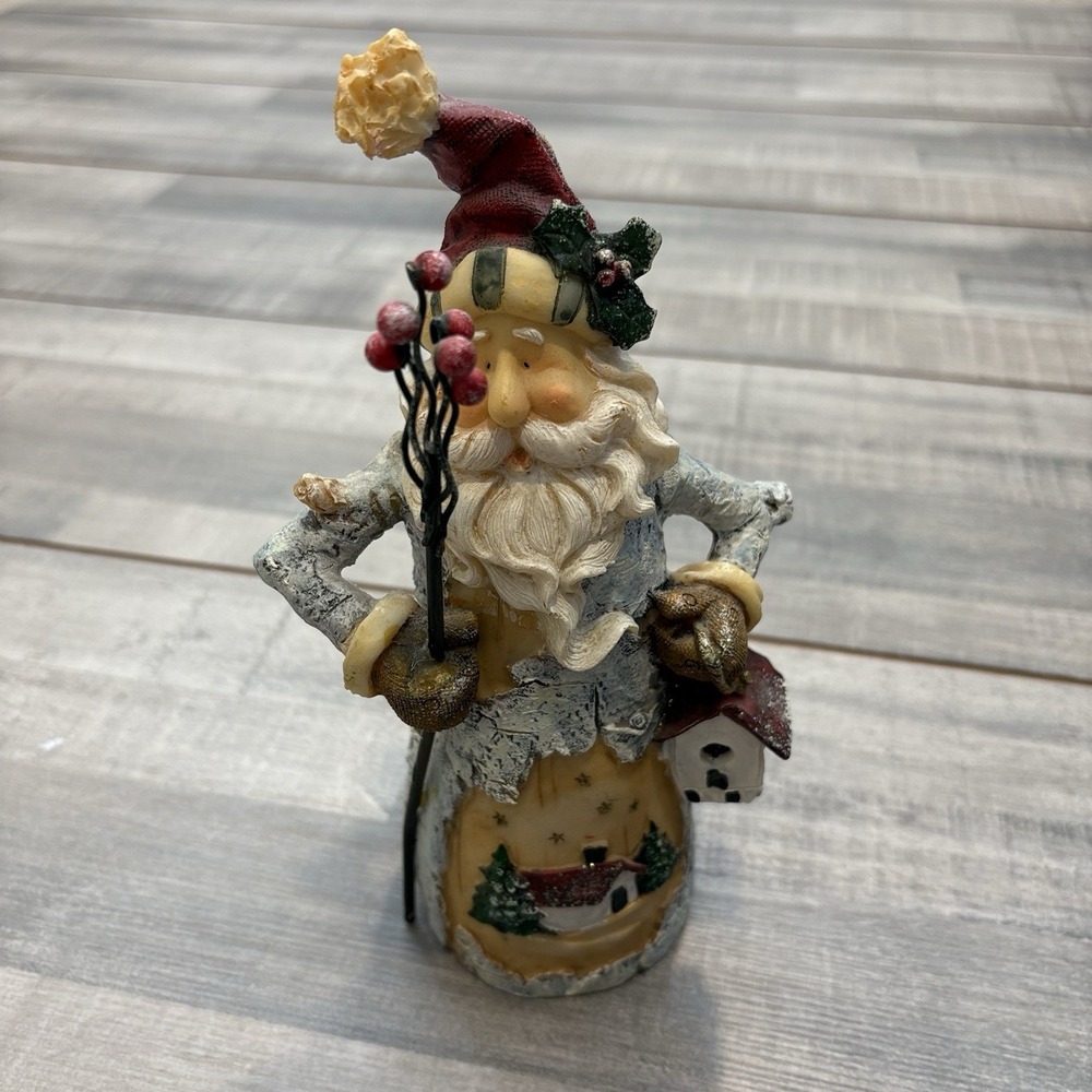 Vintage Darice Resin Santa Figure Painted Scene 9" Woodland Old World Christmas